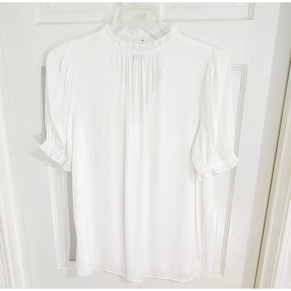 Current Air Womens White Elbow Sleeve Ruffled Trim Split Neck Blouse Size Large - Picture 5 of 7